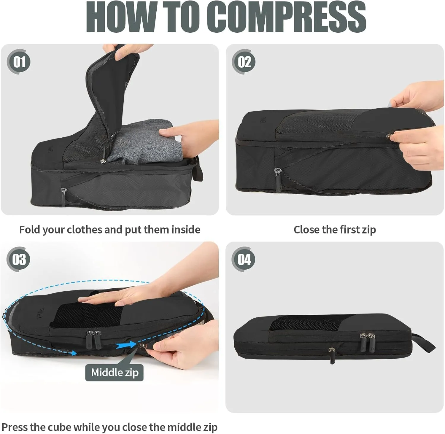 Compression Packing Cubes for Travel 6 Sets, Lightweight Vacation Travel Essentials, Travel Accessories for Suitcase Organizer Bags Set, Durable Luggage Organizer Travel Bags (black)