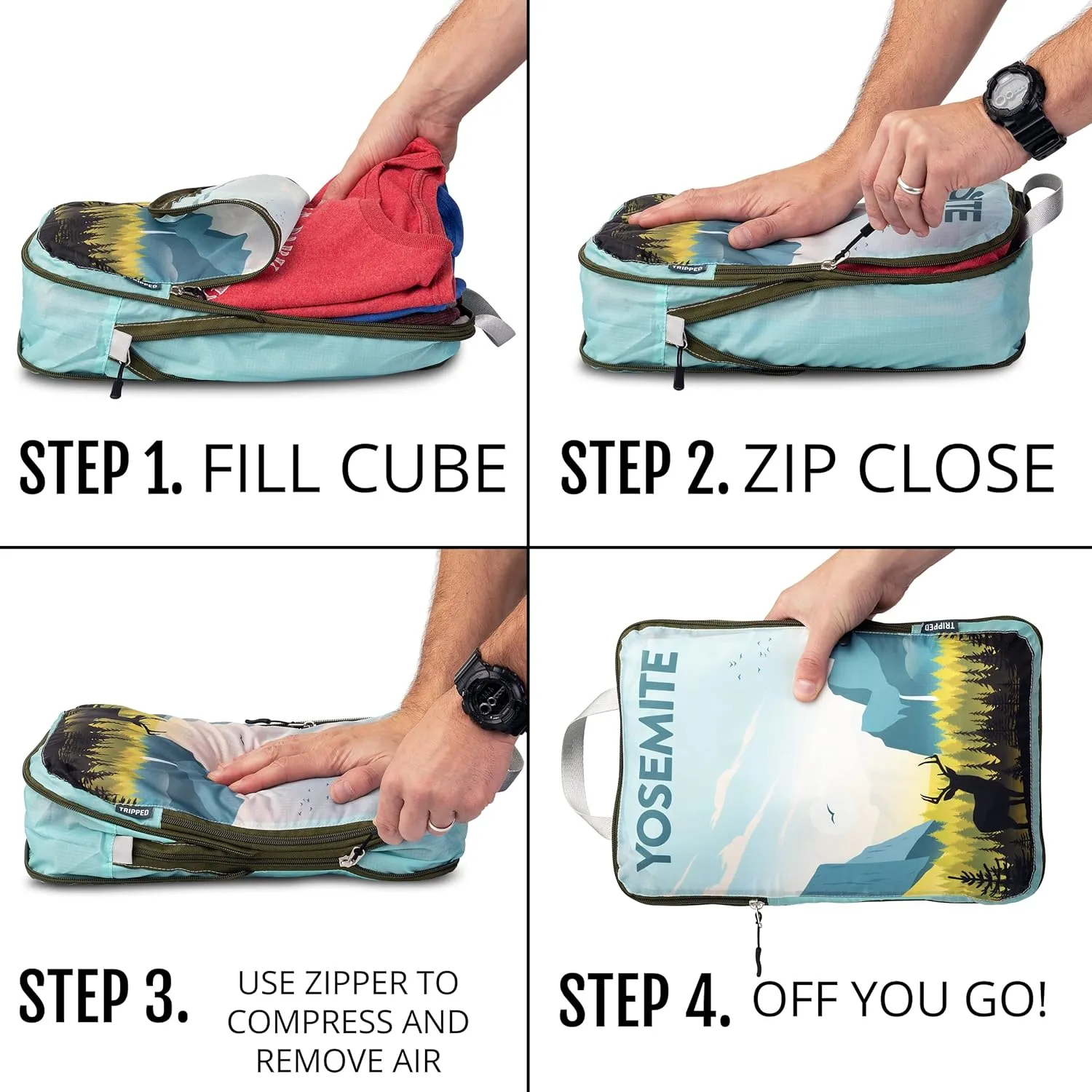 Compression Packing Cubes for Travel - Luggage and Backpack Organizer Packaging Cubes for Clothes by TRIPPED Travel Gear