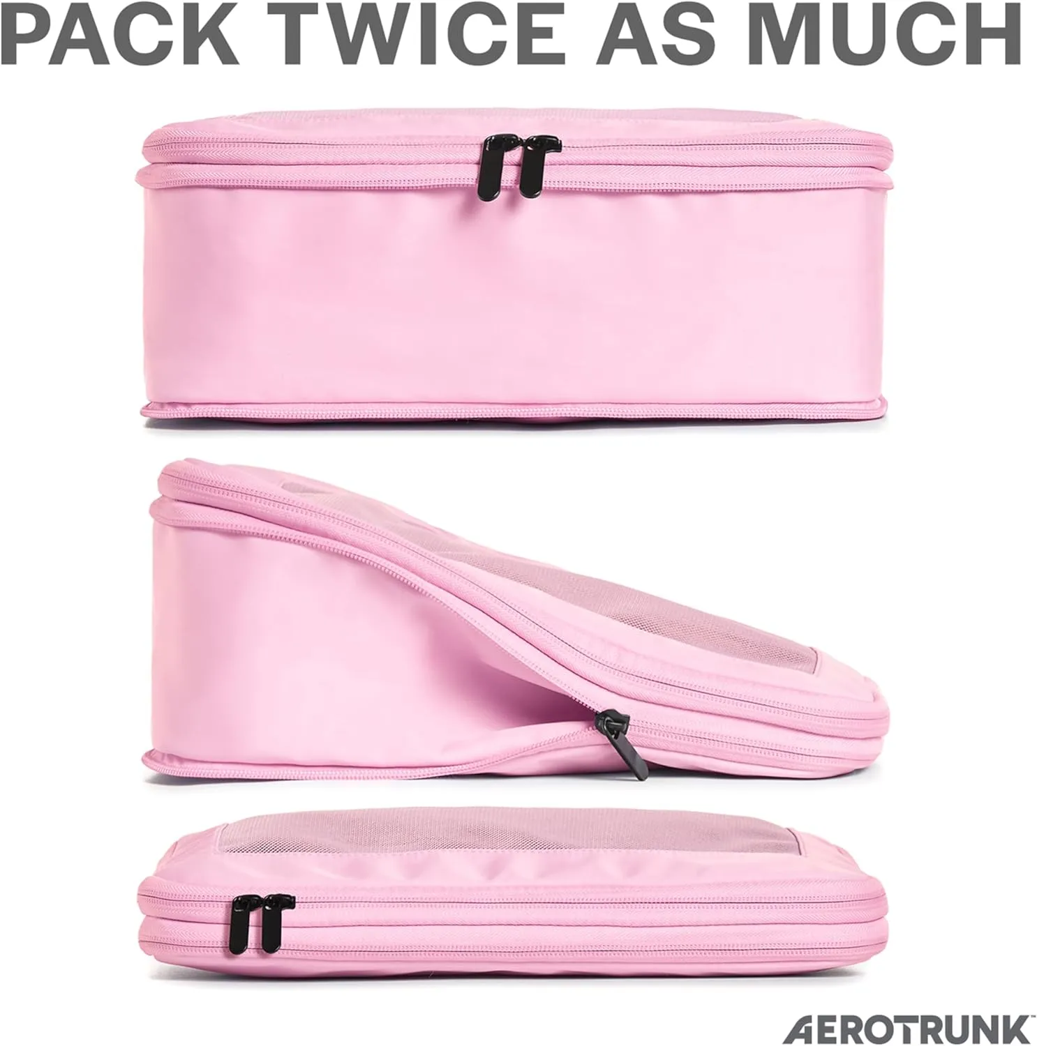 Compression Packing Cubes for Travel - Luggage Organizer Bags - Double Zipper Packing Cubes for Suitcases (6-Pack, Pink)