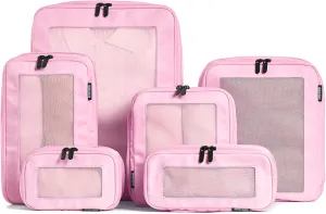 Compression Packing Cubes for Travel - Luggage Organizer Bags - Double Zipper Packing Cubes for Suitcases (6-Pack, Pink)