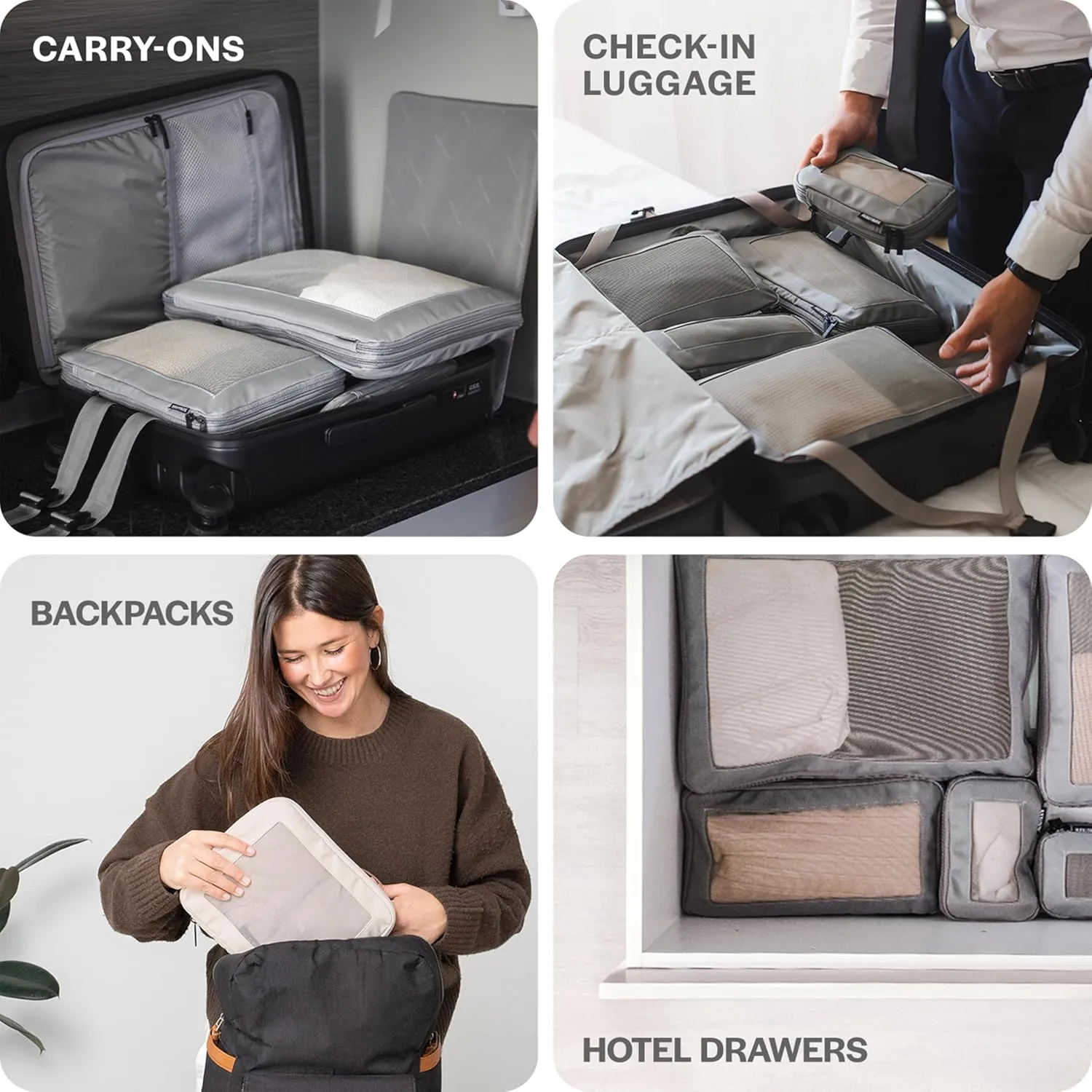 Compression Packing Cubes for Travel - Luggage Organizer Bags - Double Zipper Packing Cubes for Suitcases (6-Pack, Pink)