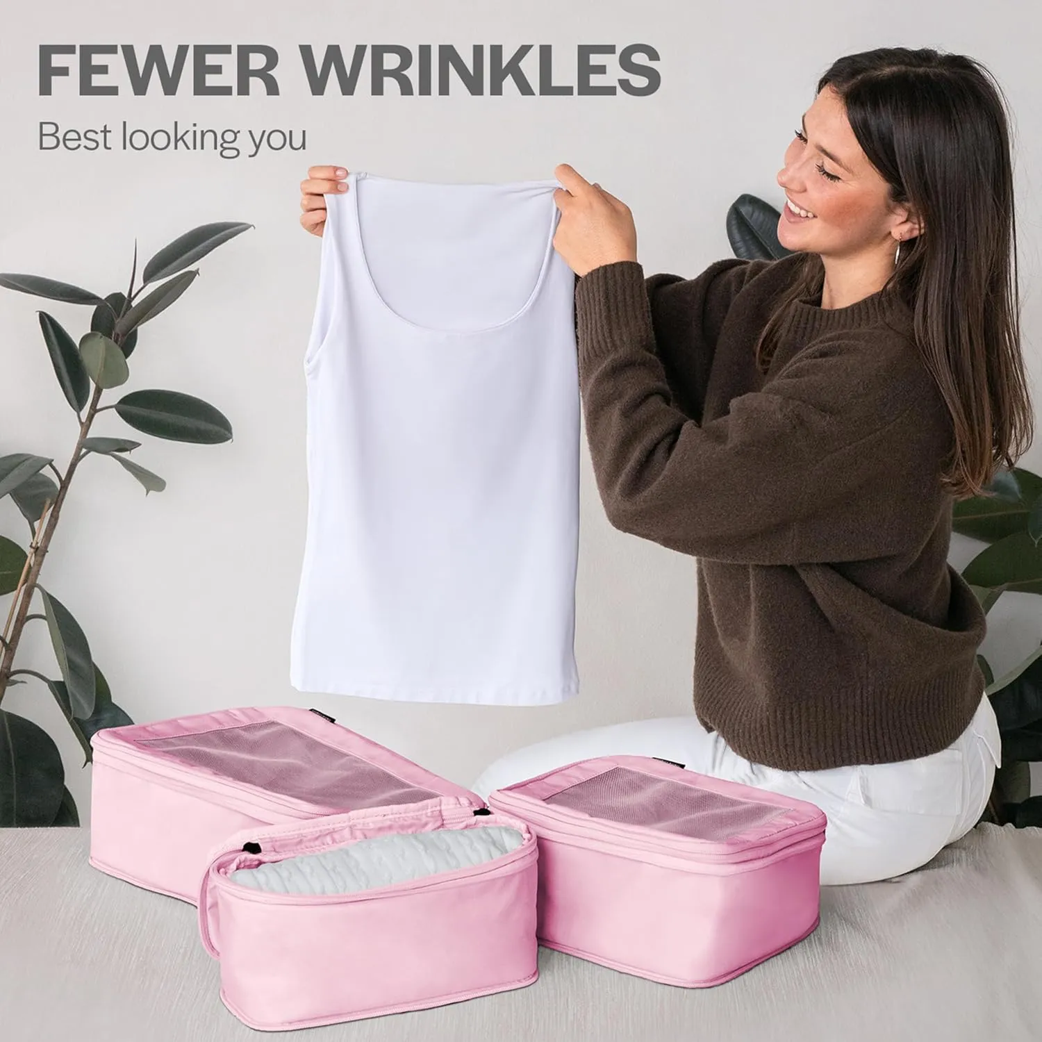 Compression Packing Cubes for Travel - Luggage Organizer Bags - Double Zipper Packing Cubes for Suitcases (6-Pack, Pink)