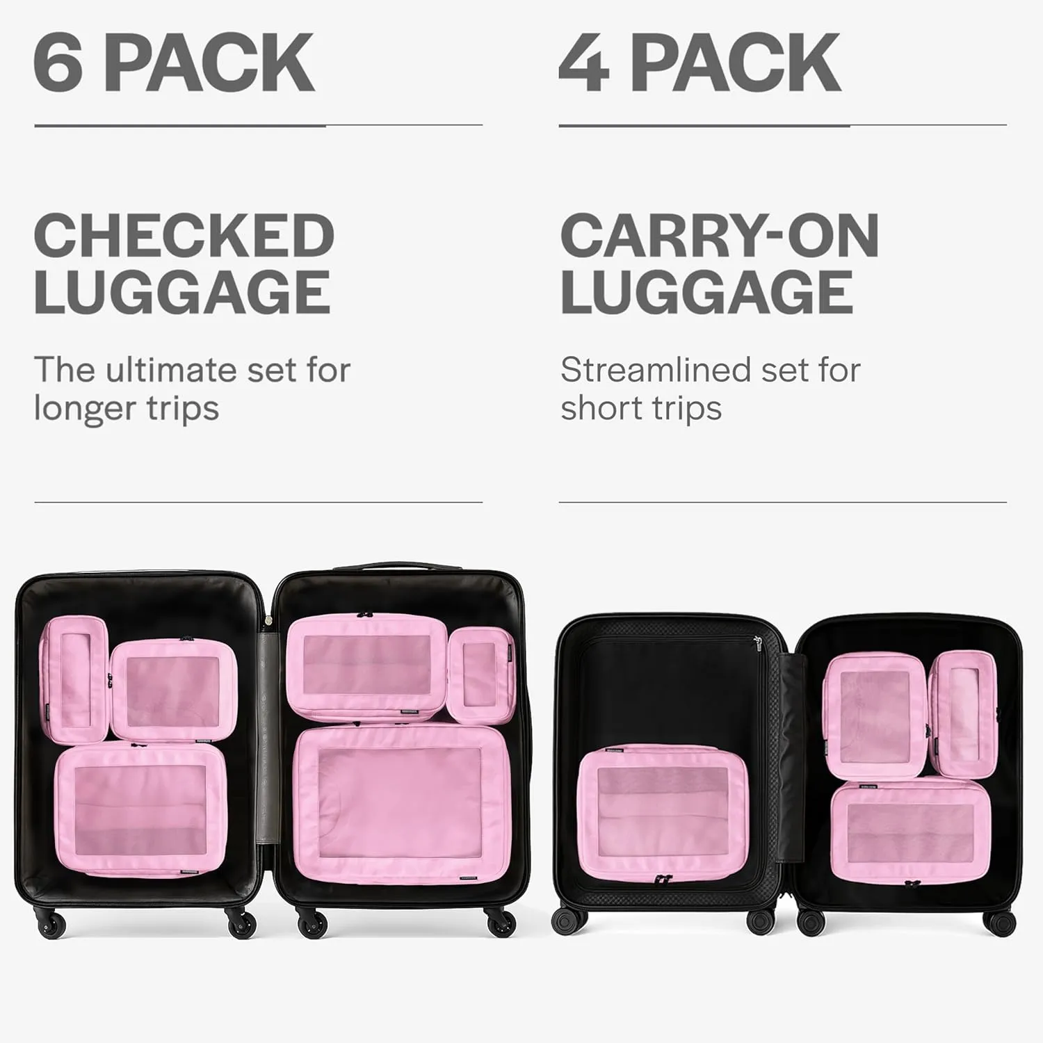 Compression Packing Cubes for Travel - Luggage Organizer Bags - Double Zipper Packing Cubes for Suitcases (6-Pack, Pink)