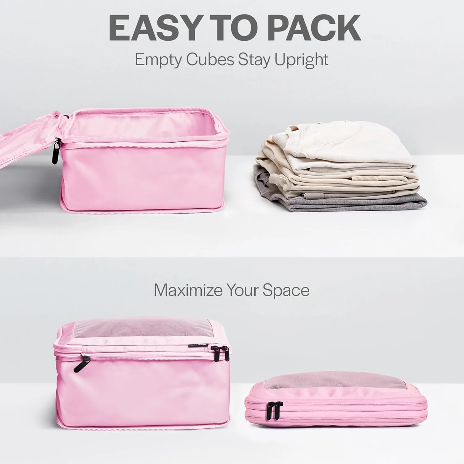 Compression Packing Cubes for Travel - Luggage Organizer Bags - Double Zipper Packing Cubes for Suitcases (6-Pack, Pink)