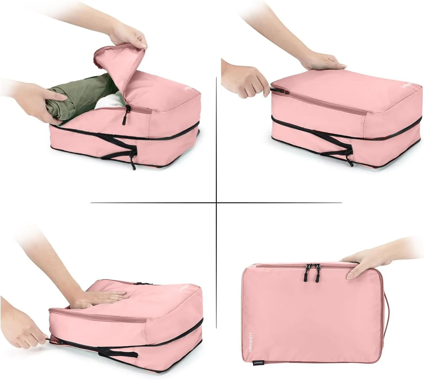 Compression Packing Cubes, Lumesner 8 Set Travel Packing Cubes for Carry on Suitcases, Compression Suitcase Organizers Bag Set & Travel Cubes (8-piece, Pink)