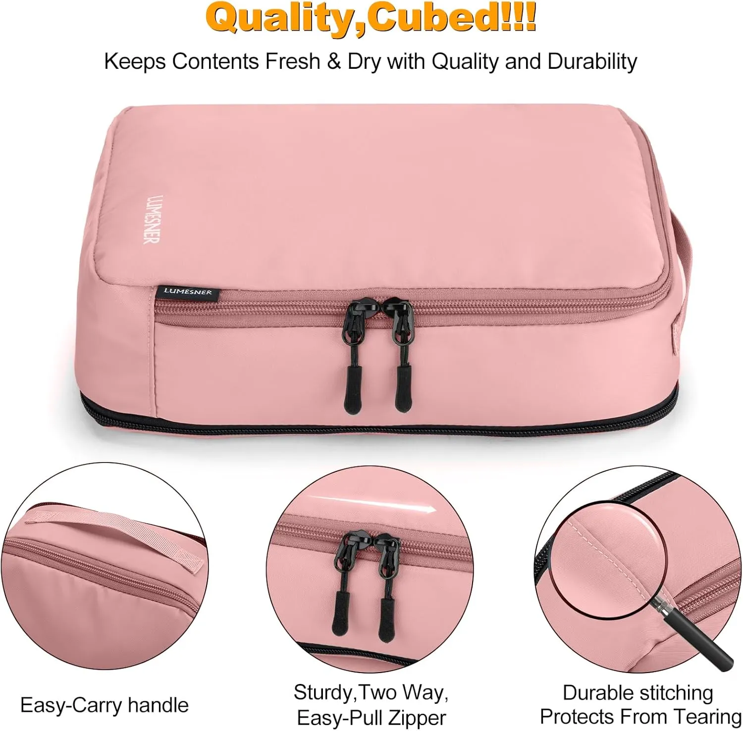 Compression Packing Cubes, Lumesner 8 Set Travel Packing Cubes for Carry on Suitcases, Compression Suitcase Organizers Bag Set & Travel Cubes (8-piece, Pink)