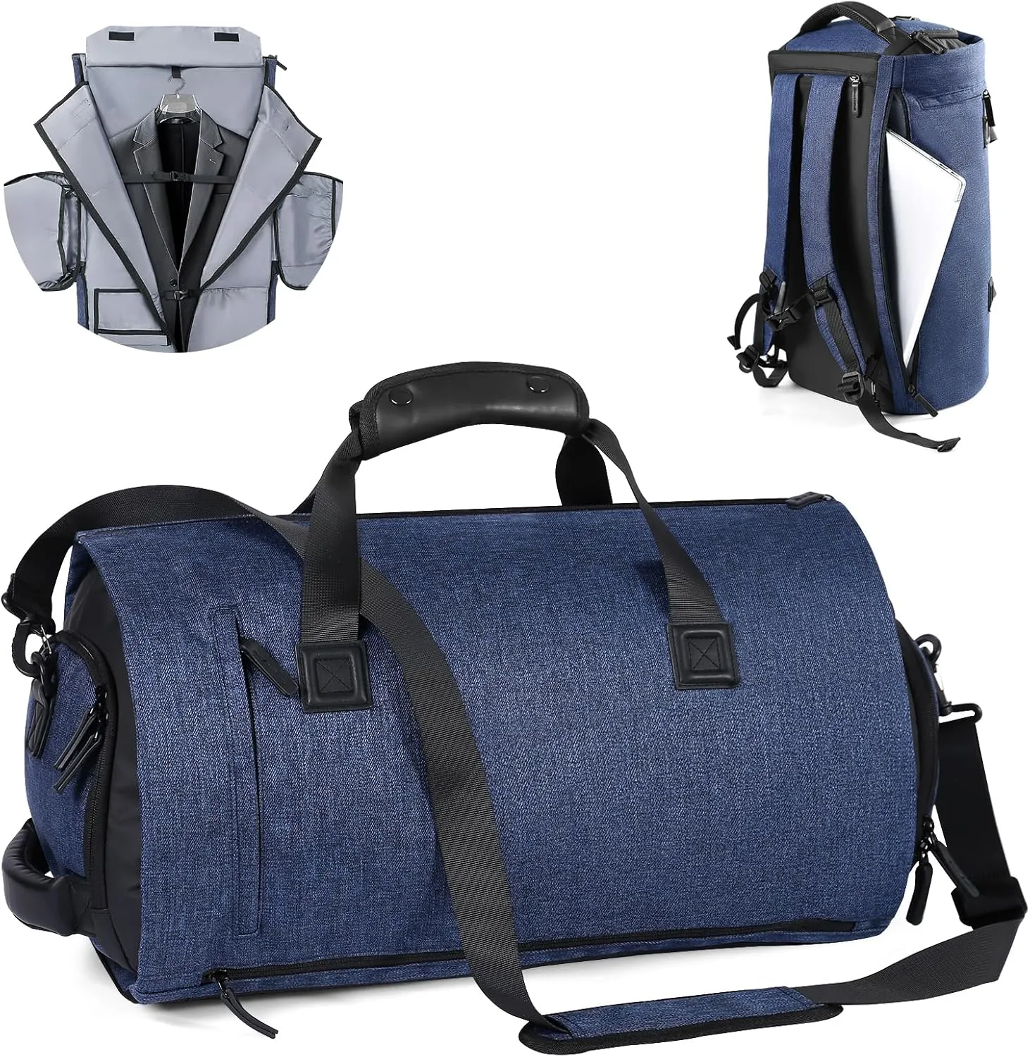 CONTAIL 45L Convertible Travel Garment Bag With Backpack Strap and Detachable Shoulder Strap,5 in 1 Carry On Weekend Duffel Bag with Shoe Pouch for Unisex,Navy