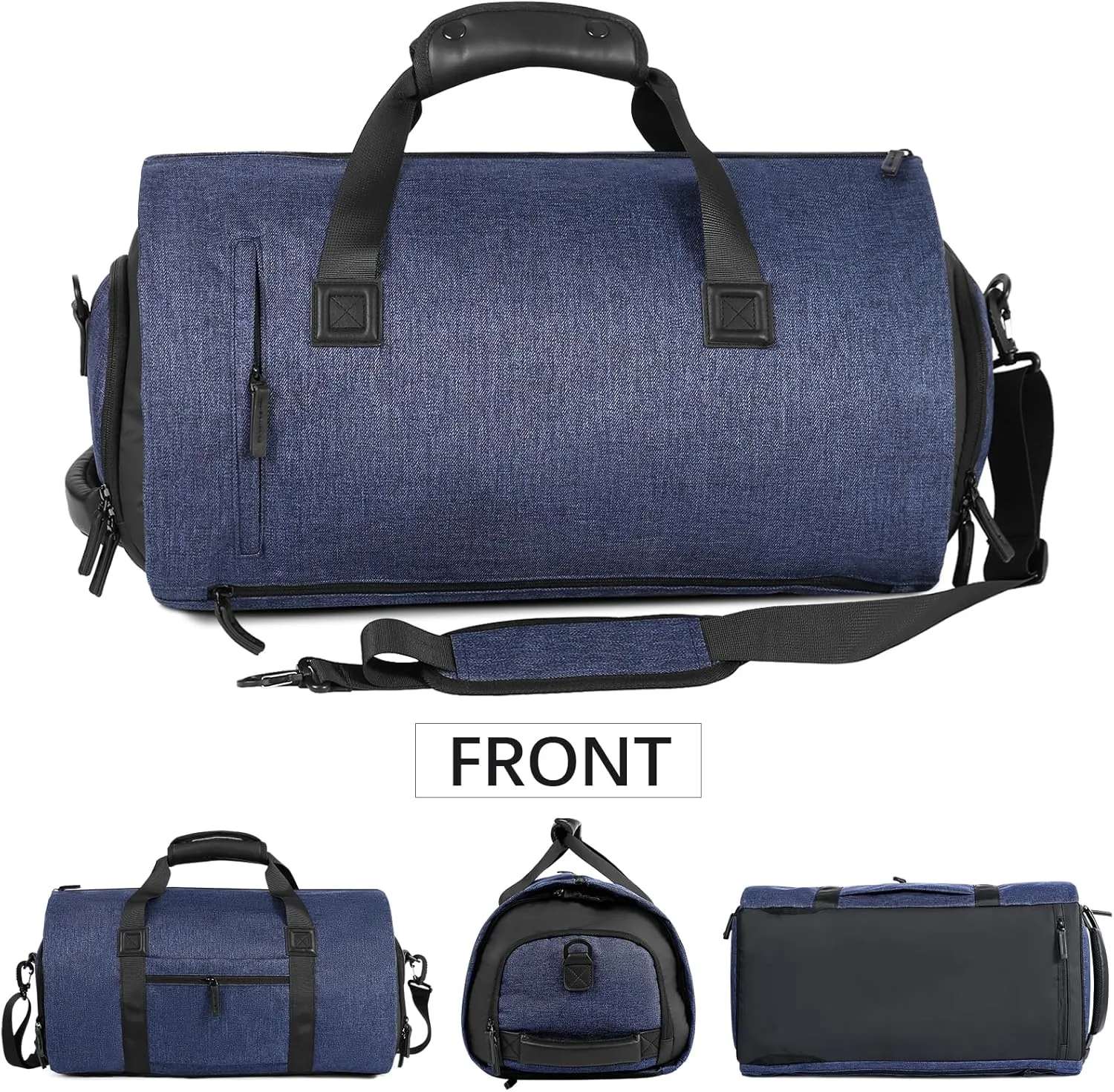 CONTAIL 45L Convertible Travel Garment Bag With Backpack Strap and Detachable Shoulder Strap,5 in 1 Carry On Weekend Duffel Bag with Shoe Pouch for Unisex,Navy
