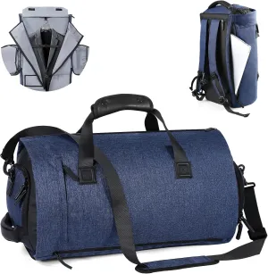 CONTAIL 45L Convertible Travel Garment Bag With Backpack Strap and Detachable Shoulder Strap,5 in 1 Carry On Weekend Duffel Bag with Shoe Pouch for Unisex,Navy