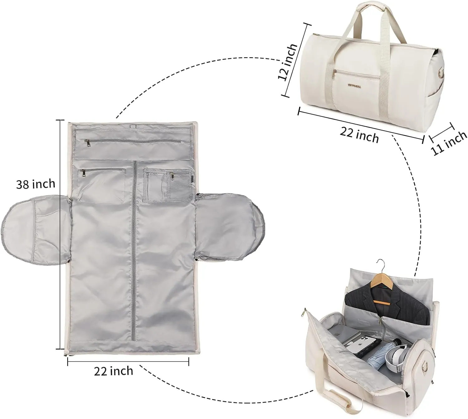 Convertible Carry on Garment Bag for Women,Hanging Garment Bags for Travel with Shoe Pouch 2 in 1 Hanging Suitcase Suit Bag for Women Travel Bags for Women Duffle Bag Garment Bag Gifts White