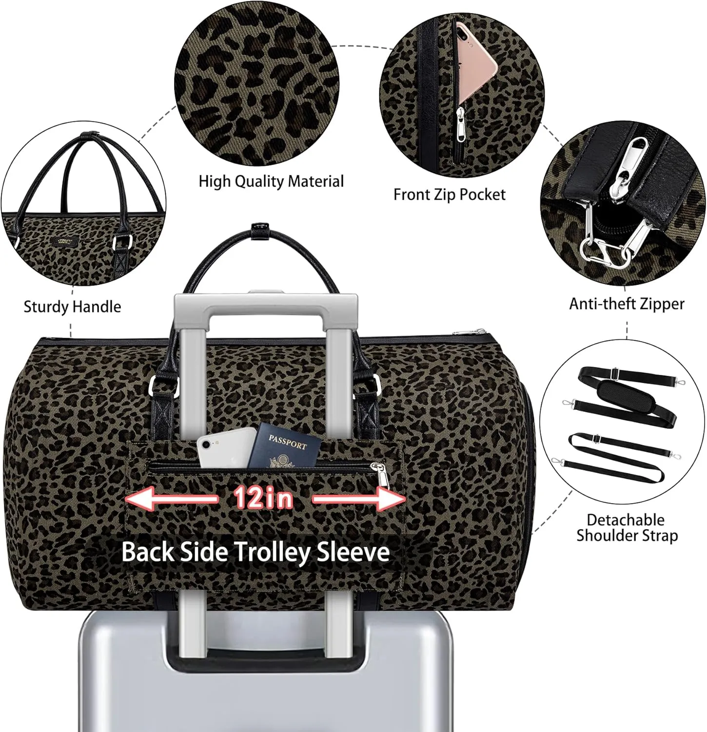 Convertible Garment Duffel Bag for Travel - Carry On Garment Duffel With Shoulder Straps for Men Women 2 in 1 Hanging Suitcase Suit 4pcs Set