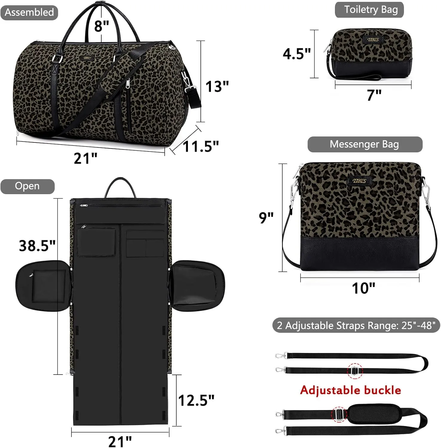 Convertible Garment Duffel Bag for Travel - Carry On Garment Duffel With Shoulder Straps for Men Women 2 in 1 Hanging Suitcase Suit 4pcs Set
