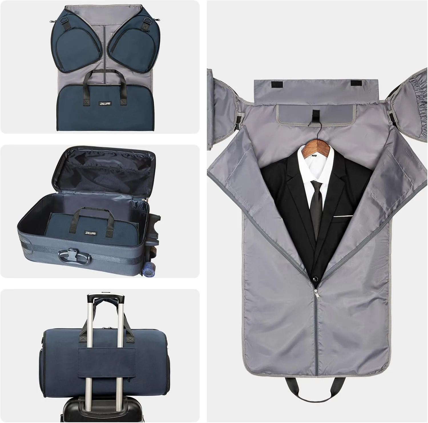 Convertible Garment Duffel Bag with Shoe Compartment,ZALUPRI Carry on Garment Bag for Men Women 2 in 1 Hanging Suitcase Suit Weekend Travel Bag, Blue