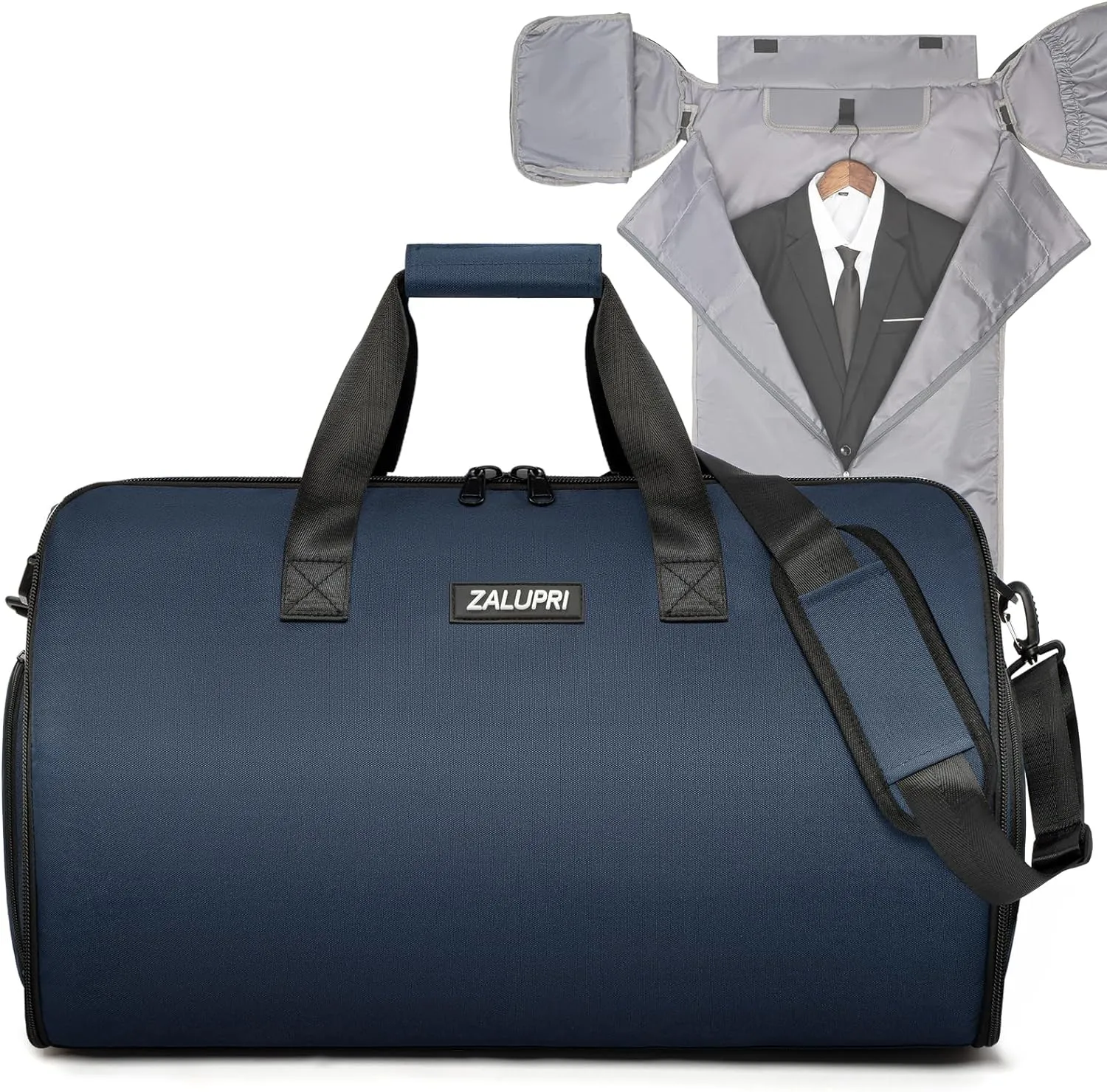 Convertible Garment Duffel Bag with Shoe Compartment,ZALUPRI Carry on Garment Bag for Men Women 2 in 1 Hanging Suitcase Suit Weekend Travel Bag, Blue