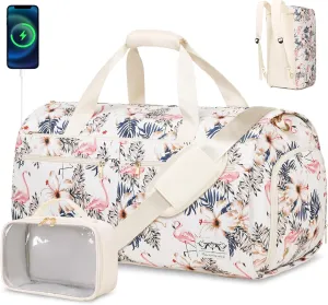 Convertible Travel Garment Bag with Backpack Strap, 3 in 1 Carry on Garment Duffle Bag, Garment Bags for Travel with Shoe Compartment USB Charging Port, Hanging Dress Suit Travel Bag for Women