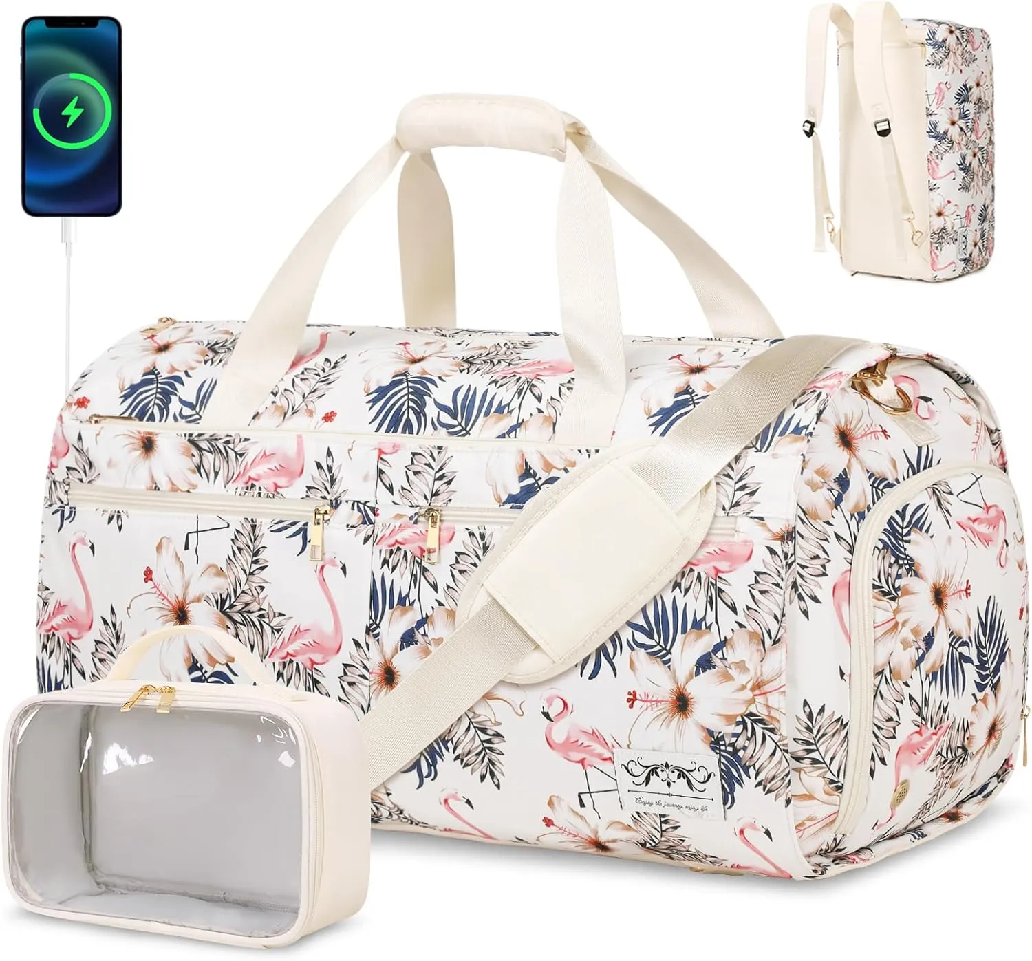 Convertible Travel Garment Bag with Backpack Strap, 3 in 1 Carry on Garment Duffle Bag, Garment Bags for Travel with Shoe Compartment USB Charging Port, Hanging Dress Suit Travel Bag for Women