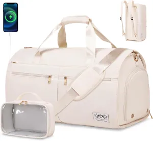 Convertible Travel Garment Bag with Backpack Strap, 3 in 1 Carry on Garment Duffle Bag, Garment Bags for Travel with Shoe Compartment USB Charging Port, Hanging Dress Suit Travel Bag for Women