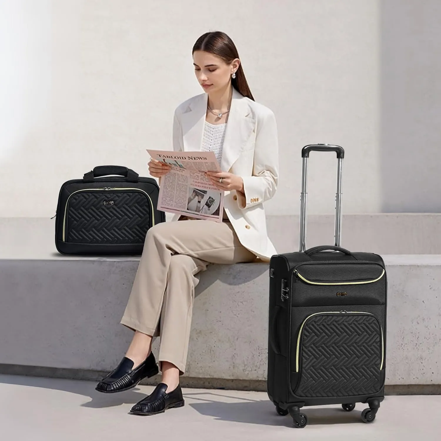 Coolife Luggage Carry On Luggage Suitcase Softside Wheeled Luggage Lightweight Rolling Travel Bag (Black, Carry-On 20-Inch)