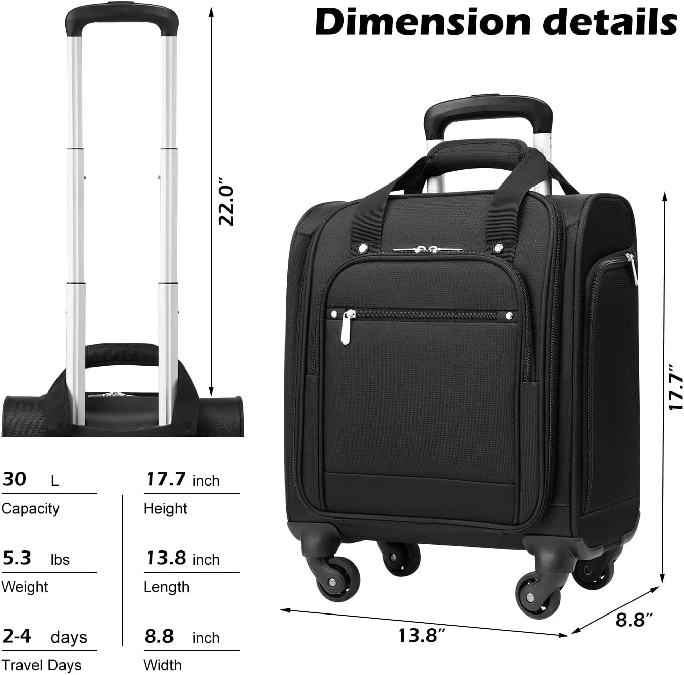 Coolife Underseat Carry On Luggage Softside Lightweight Rolling Travel Bag Spinner Suitcase