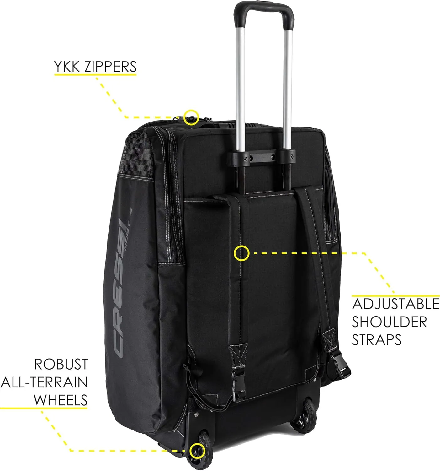 Cressi Strong Large Capacity Roller Luggage Bag 115L with Backpack Straps - Moby 5 designed in Italy