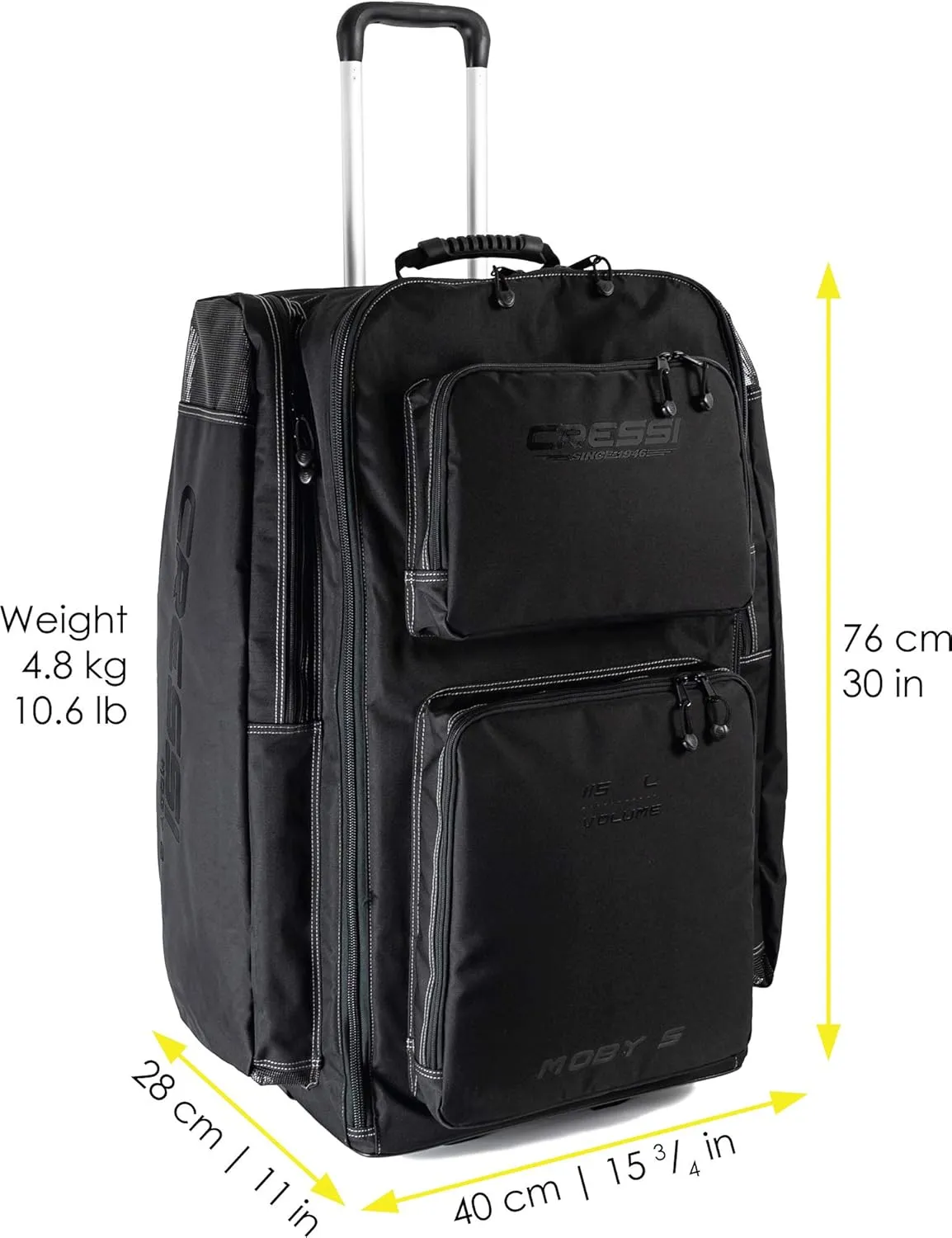 Cressi Strong Large Capacity Roller Luggage Bag 115L with Backpack Straps - Moby 5 designed in Italy