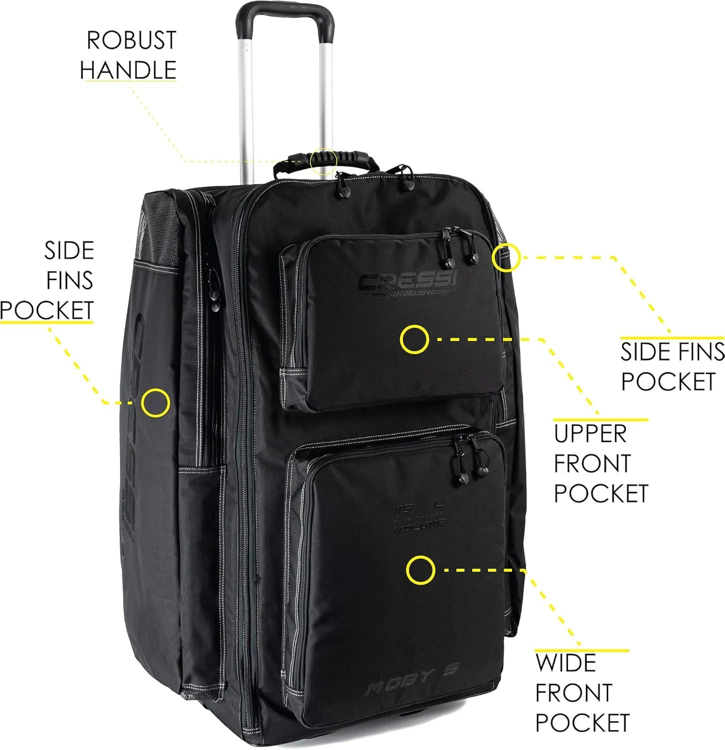 Cressi Strong Large Capacity Roller Luggage Bag 115L with Backpack Straps - Moby 5 designed in Italy