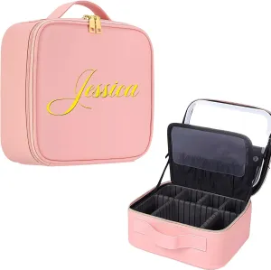 Custom Name Travel Makeup Bag with Led Mirror Personalized Makeup Case with Lighted Mirror Travel Makeup Organizer Cosmetic Case Portable Artist Storage Bag with Adjustable Dividers Gift for Women