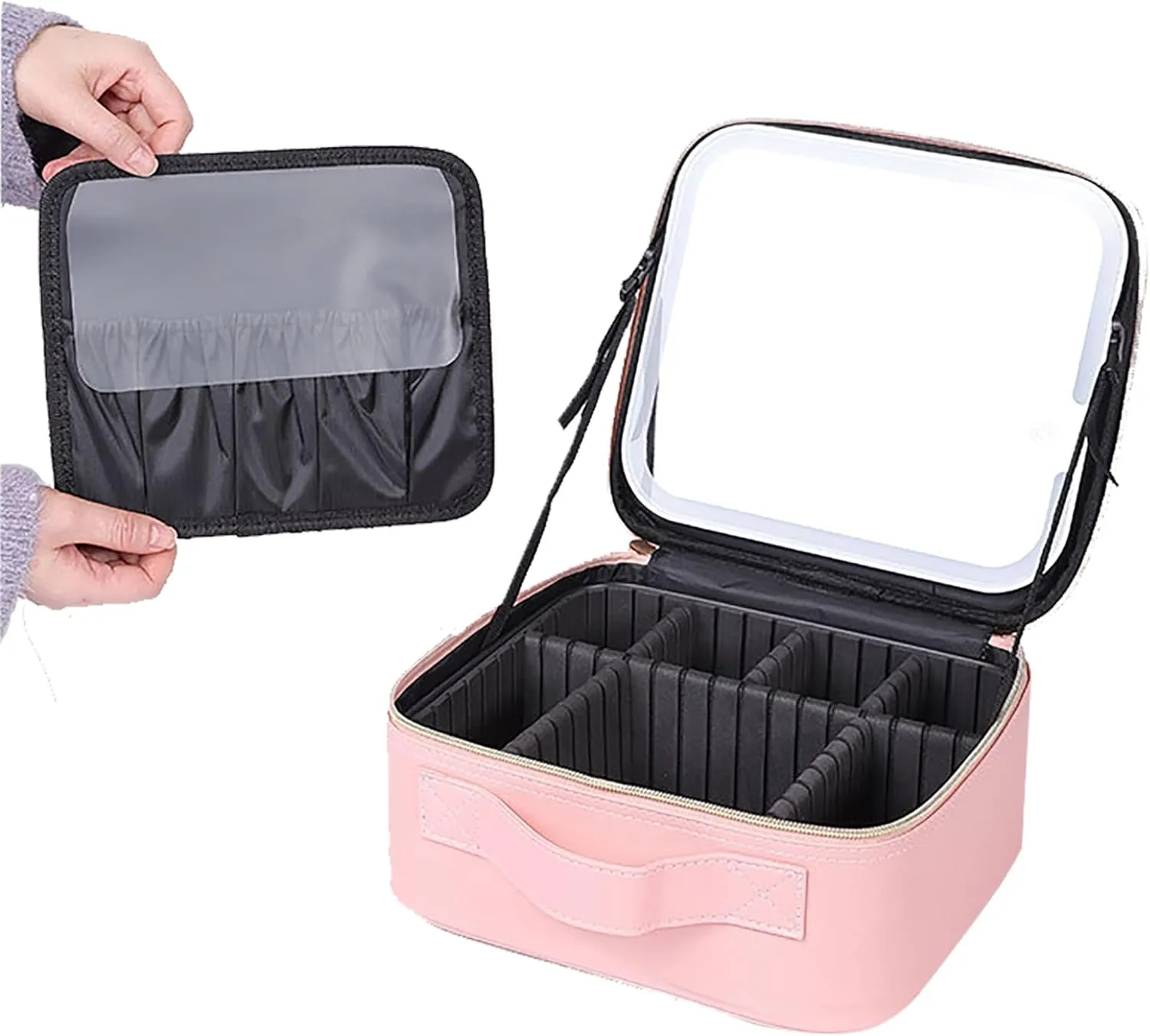 Custom Name Travel Makeup Bag with Led Mirror Personalized Makeup Case with Lighted Mirror Travel Makeup Organizer Cosmetic Case Portable Artist Storage Bag with Adjustable Dividers Gift for Women
