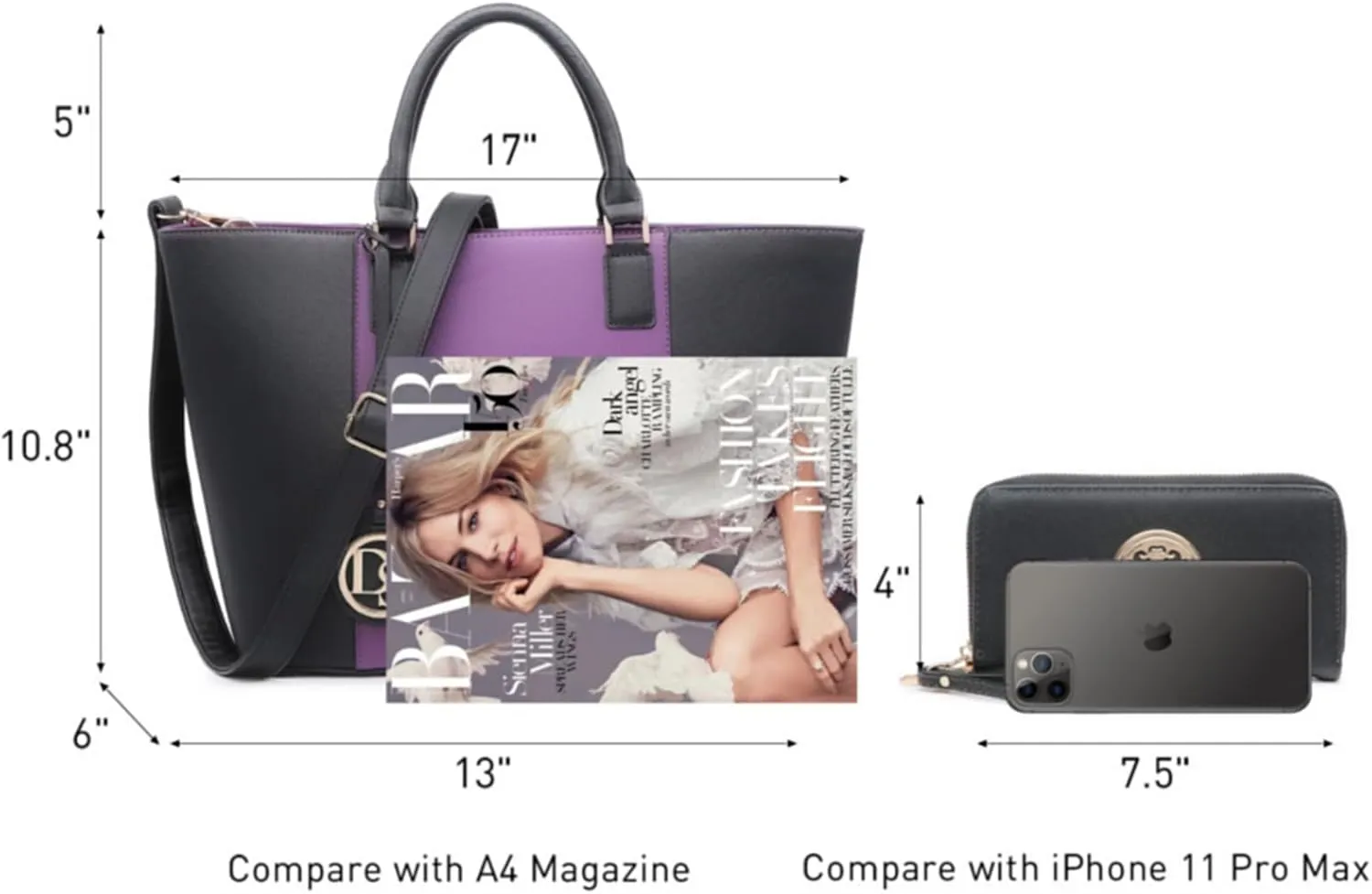 Dasein Satchel Purse Handbag for Women Large Shoulder Work Tote Bag With Matching Wallet