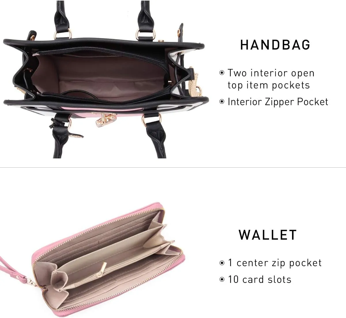 Dasein Two Tone Satchel Handbags Purses for Women Vegan Leather Shoulder Bags Large Tote Bag with Matching Wallet