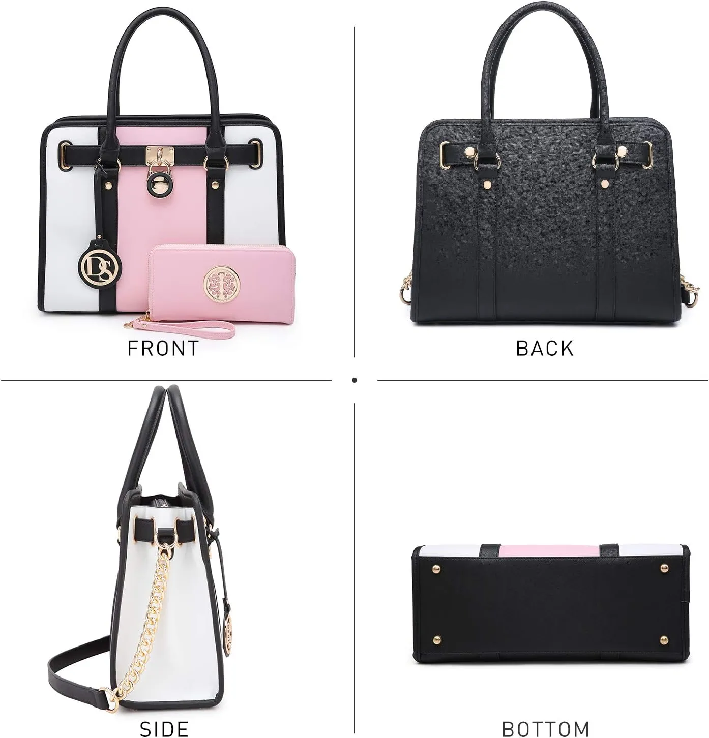 Dasein Two Tone Satchel Handbags Purses for Women Vegan Leather Shoulder Bags Large Tote Bag with Matching Wallet