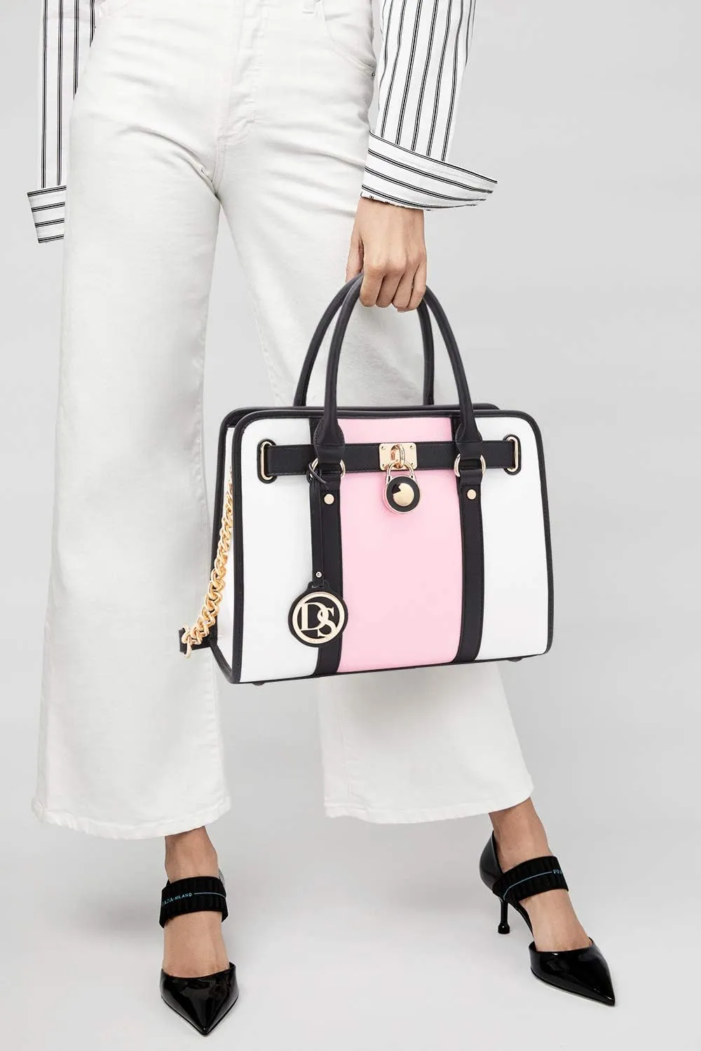 Dasein Two Tone Satchel Handbags Purses for Women Vegan Leather Shoulder Bags Large Tote Bag with Matching Wallet