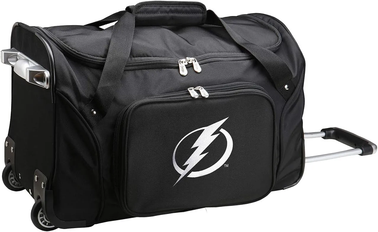 Denco NHL Tampa Bay Lightning Wheeled Duffle Bag, Black, 22 x 12 x 5.5 (NHLIL401)