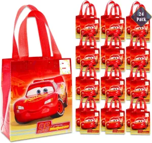 Disney Cars Party Favor Bags Set – 24 Pack of 8" Cars Party Goodie Bags for Kids Bulk Reusable Mini Totes | Lightning McQueen Birthday Party Supplies