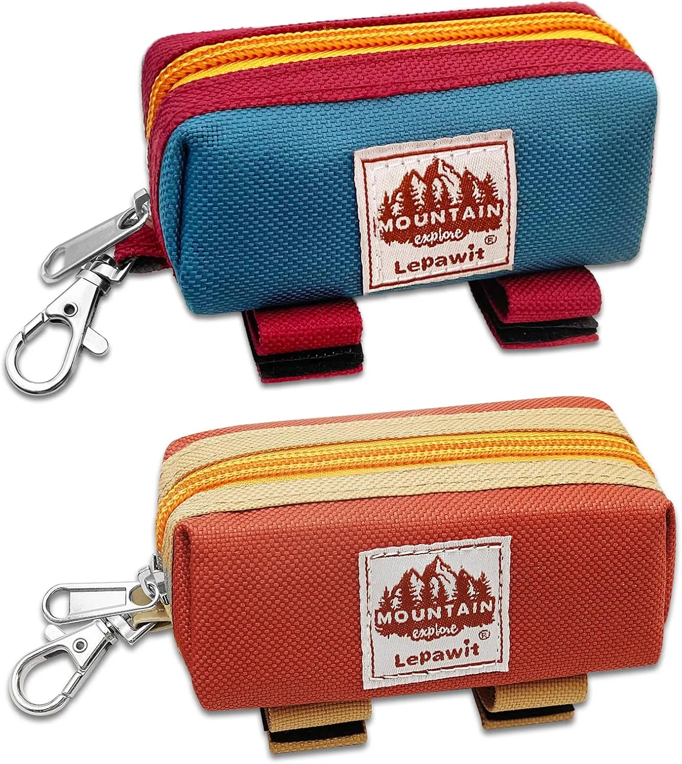 Dog Poop Bag Holder Zippered Pouch, Portable Dog Poop Bag Dispenser with 1 Metal Clip, Fashion Color Matching Canvas Waste Bag Holder for Leashes - Blue & Brown