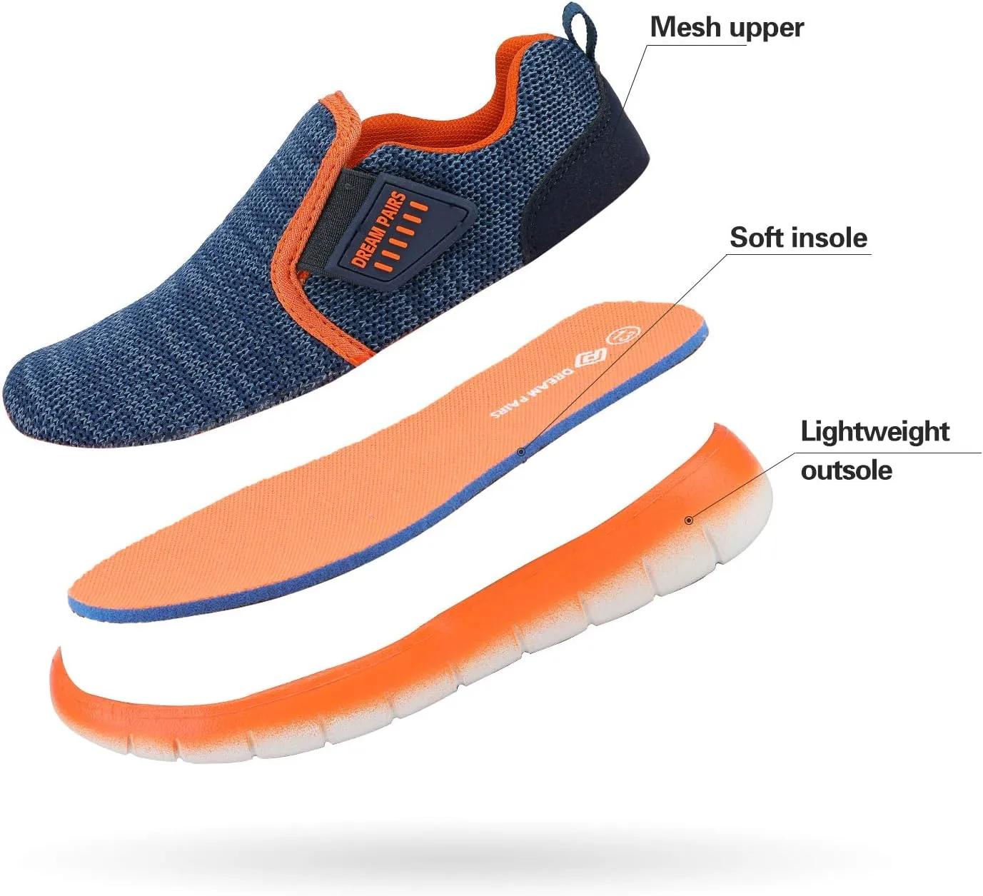 DREAM PAIRS Boys Girls Shoes Kids Slip on Tennis EZ-Ons MightyMovers Running Athletic Barefoot Zero Drop Sports Sneakers