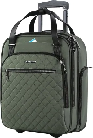 EMPSIGN Underseat Carry On Wheeled - 16" Carry on Bag with Wheels Multi-functional Lightweight Rolling Bag Overnight Weekender Small Suitcase for Women Men Travel Business, Army Green