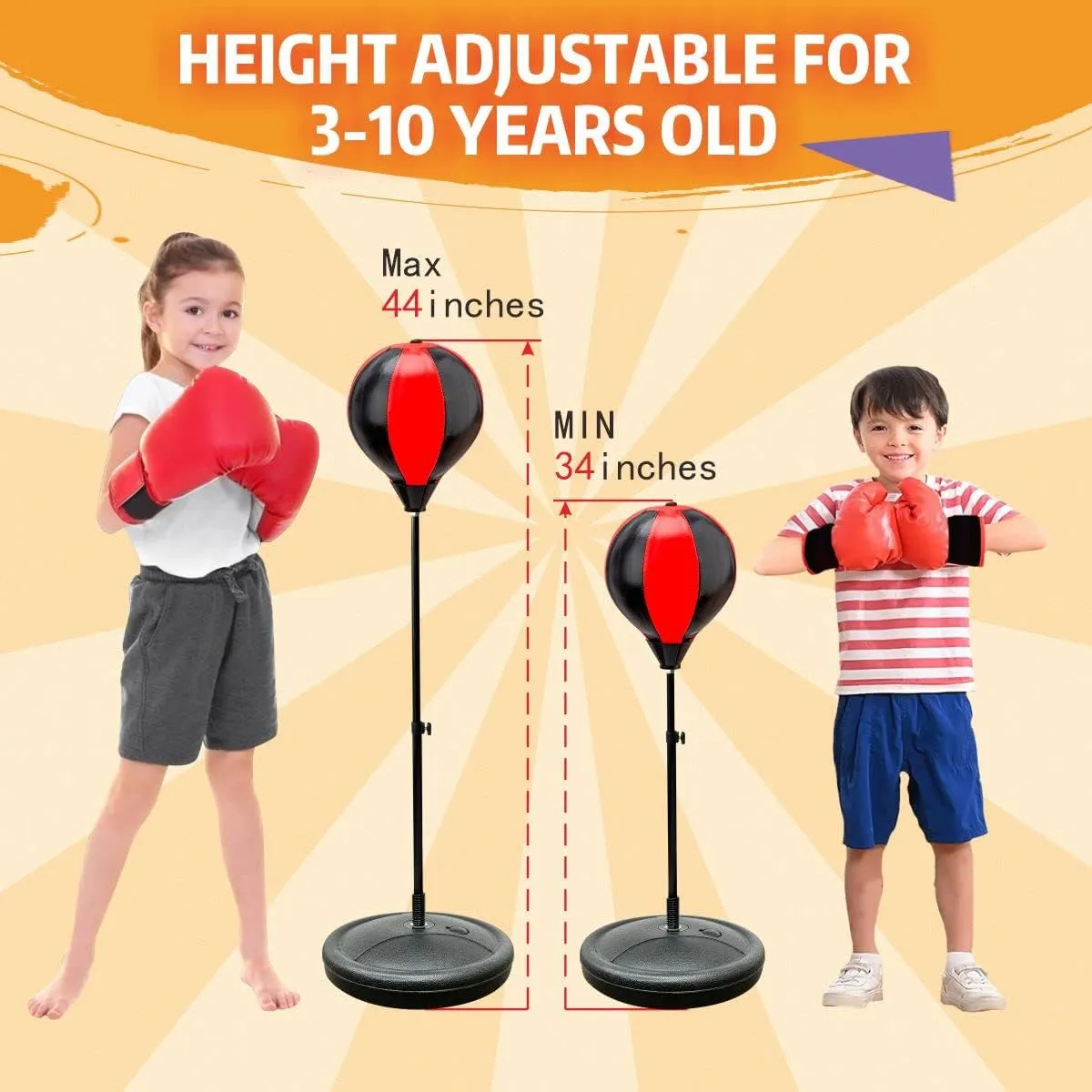 Everlast Kids Boxing Set with Stand, Adjustable Punching Bag for Boys & Girls Aged 3-10, Includes Boxing Gloves