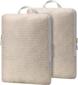 Extra Large Compression Packing Cubes for Checked Luggage, Lightweight Suitcase Organizers & Space Saver Bags - Travel Cubes for Packing - Travel Essentials - 2 Piece Set, X-Large - Beige Boho
