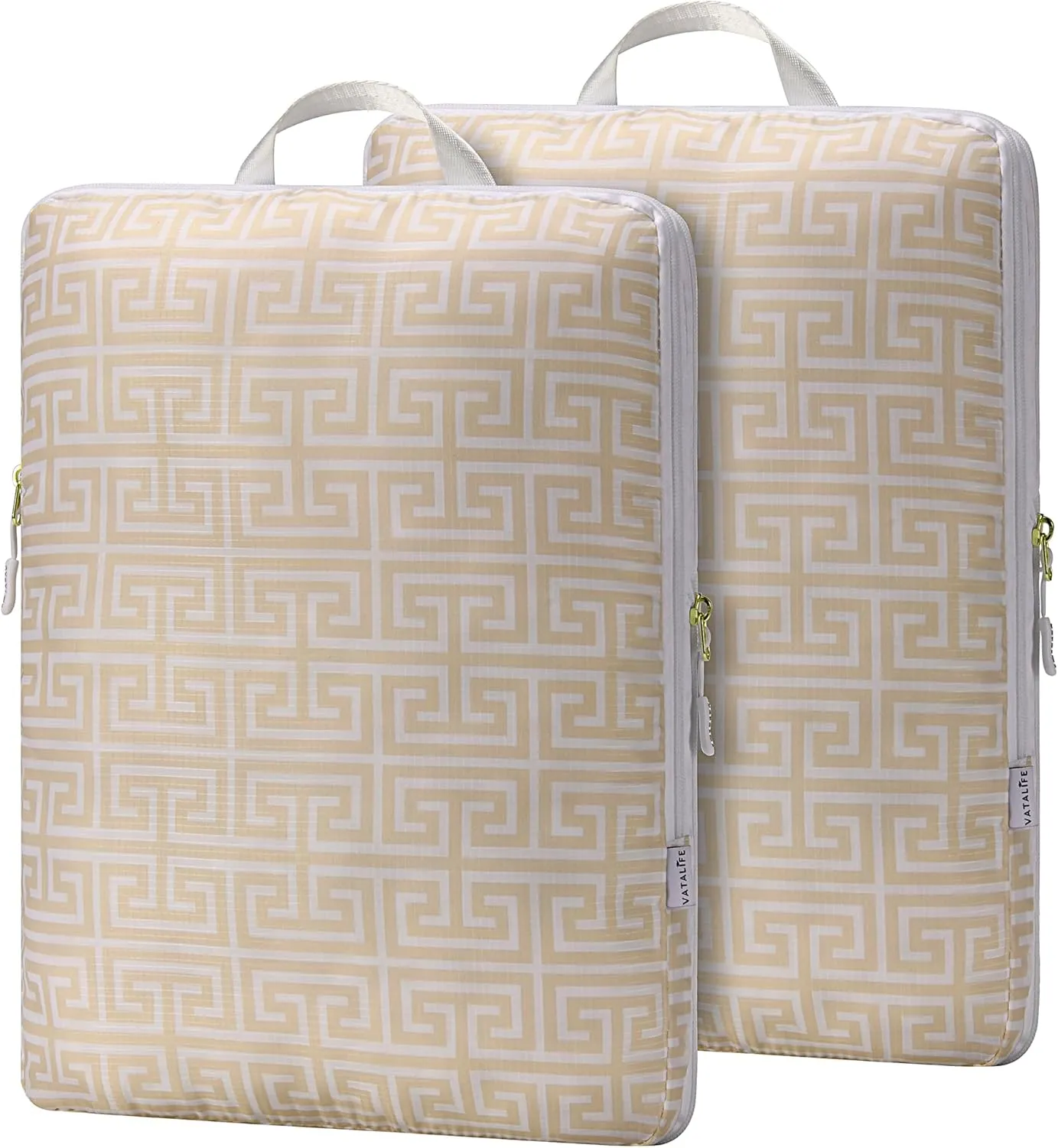 Extra Large Compression Packing Cubes for Checked Luggage, Lightweight Suitcase Organizers & Space Saver Bags - Travel Cubes for Packing - Travel Essentials - 2 Piece Set, X-Large - Beige Boho