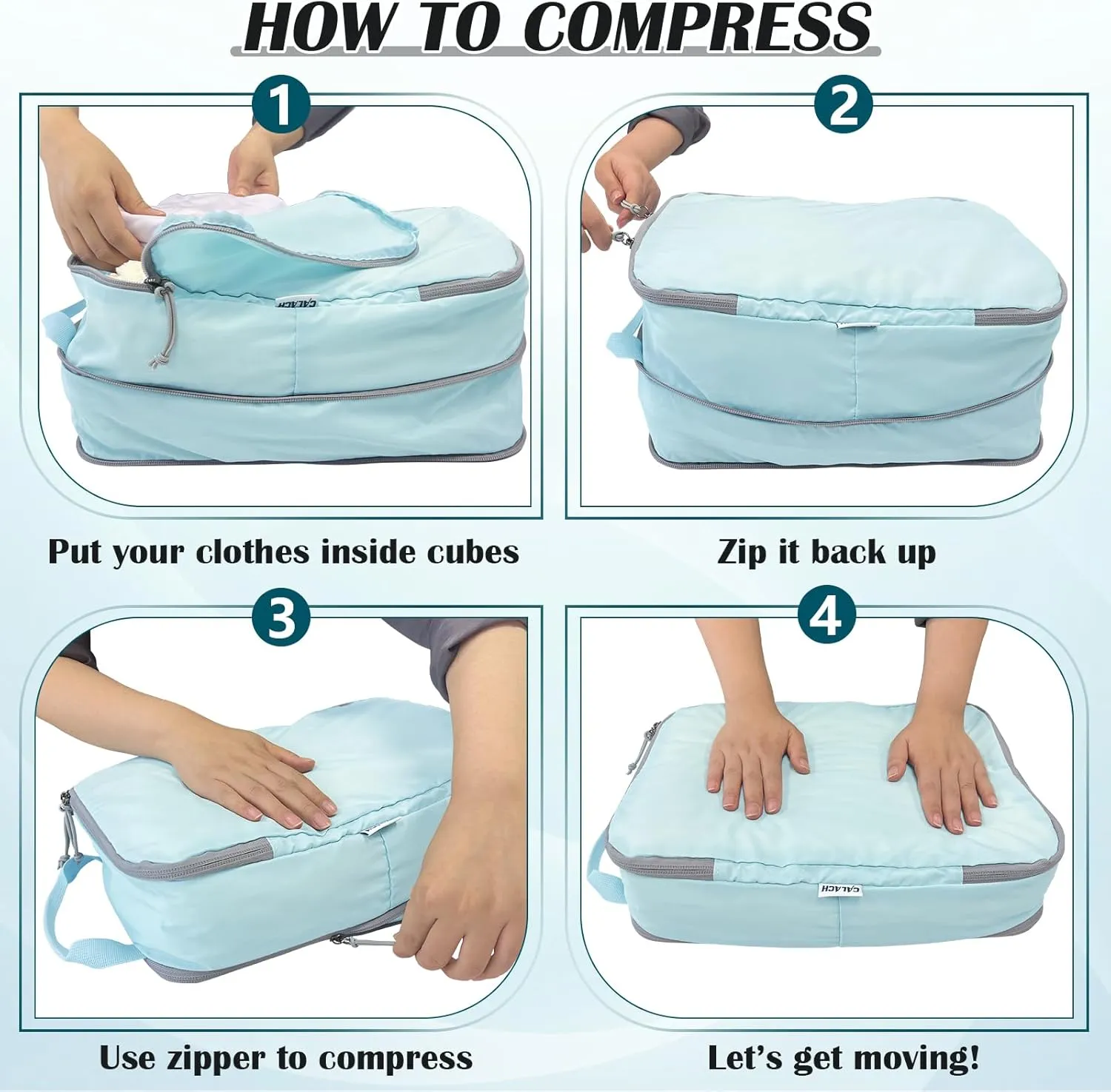 Extra Large Compression Packing Cubes for Travel, 2 Set Compression Bags Travel Cubes for Packing Suitcase Luggage Organizer, Blue