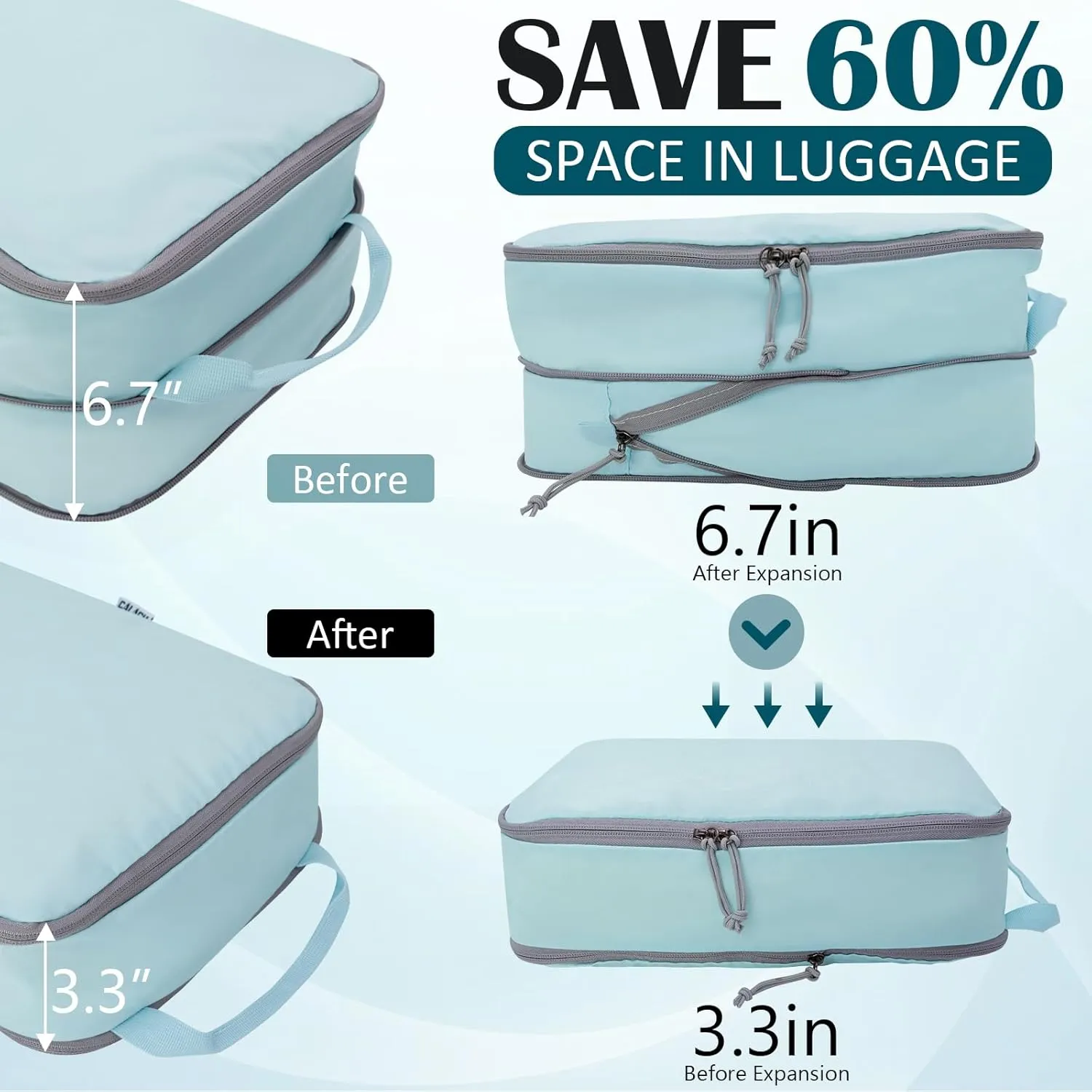 Extra Large Compression Packing Cubes for Travel, 2 Set Compression Bags Travel Cubes for Packing Suitcase Luggage Organizer, Blue
