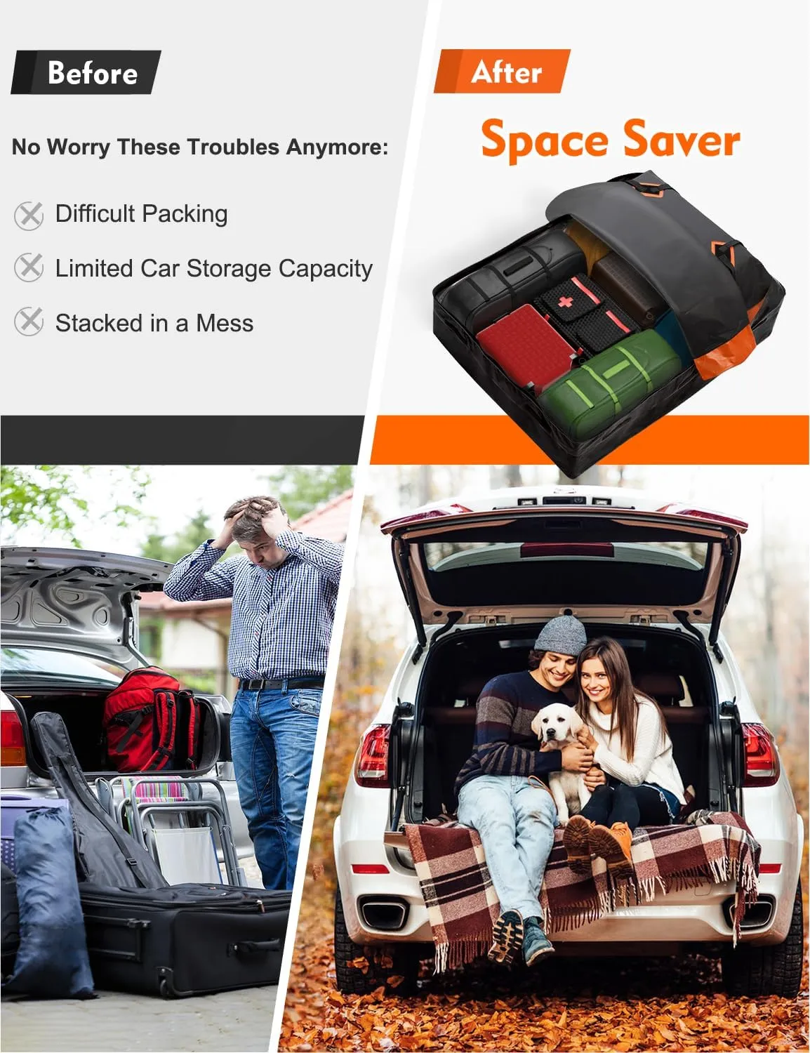 FIVKLEMNZ 30 Cubic Car Rooftop Cargo Carrier Roof Bag Waterproof for All Top of Vehicle with/Without Rack Includes Topper Anti-Slip Mat   Reinforced Straps   6 Door Hooks   Luggage Lock