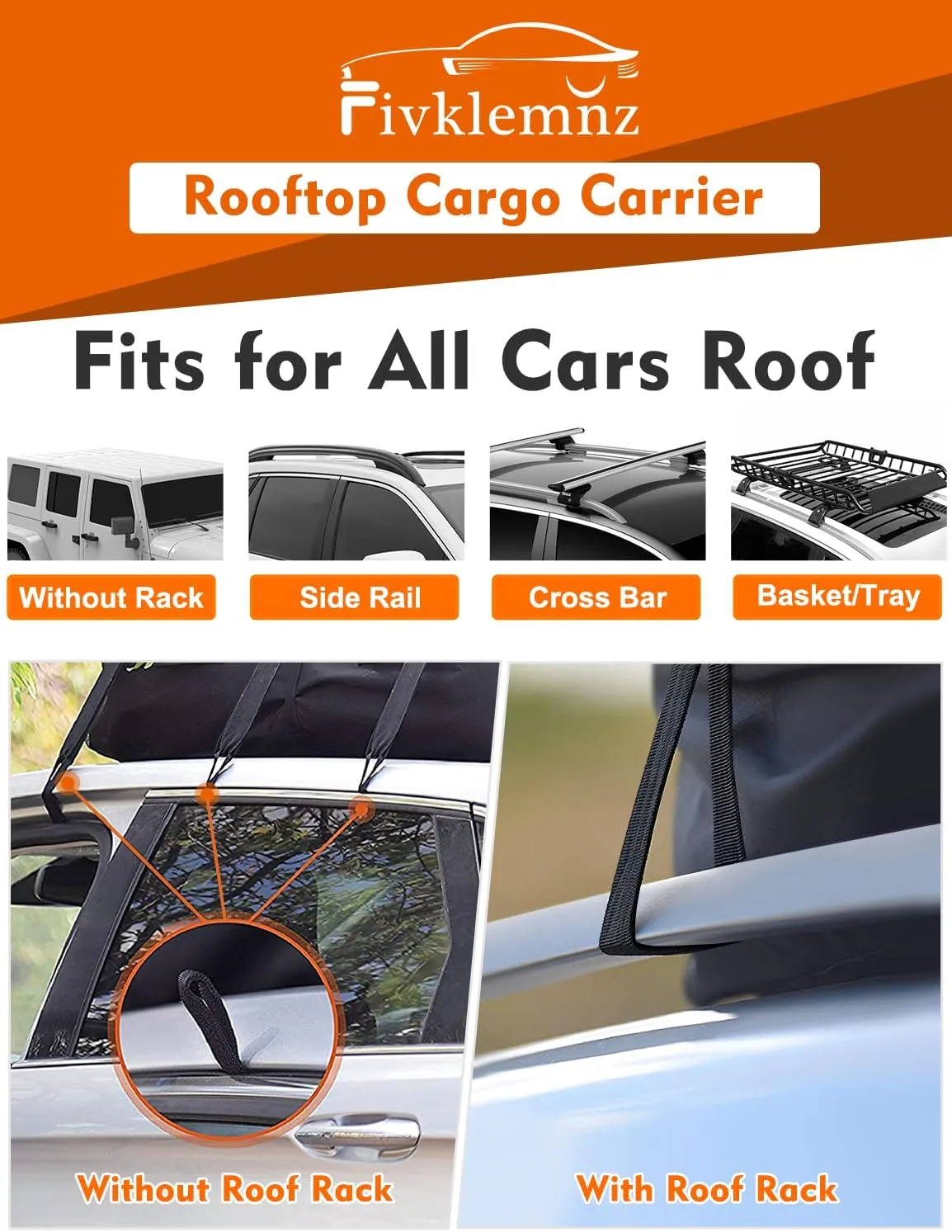 FIVKLEMNZ 30 Cubic Car Rooftop Cargo Carrier Roof Bag Waterproof for All Top of Vehicle with/Without Rack Includes Topper Anti-Slip Mat   Reinforced Straps   6 Door Hooks   Luggage Lock