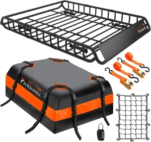 FIVKLEMNZ Car Rooftop Cargo Carrier Roof Bag Waterproof for All Top of Vehicle with/Without Rack Includes Topper Anti-Slip Mat   Reinforced Straps   6 Door Hooks   Luggage Lock