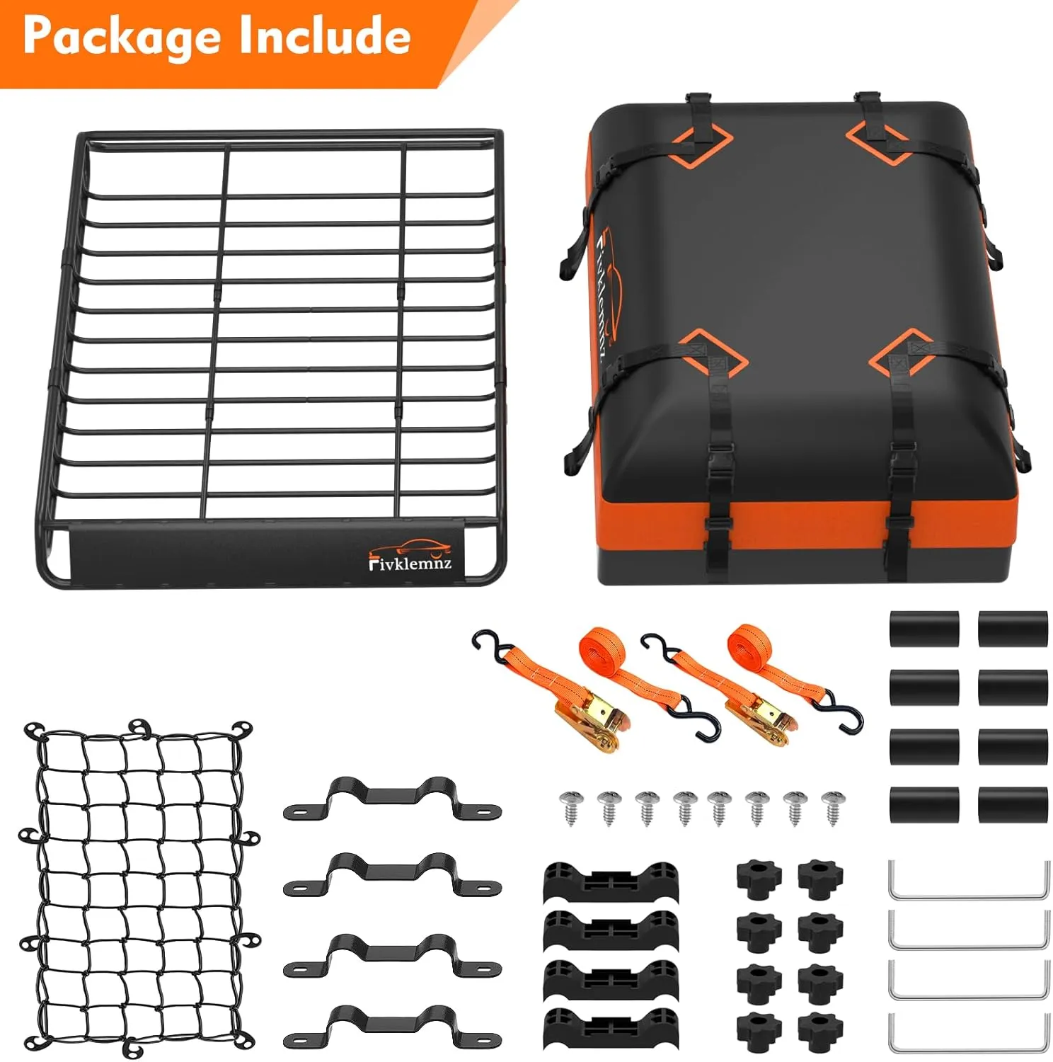 FIVKLEMNZ Car Rooftop Cargo Carrier Roof Bag Waterproof for All Top of Vehicle with/Without Rack Includes Topper Anti-Slip Mat   Reinforced Straps   6 Door Hooks   Luggage Lock