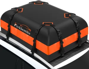 FIVKLEMNZ Car Rooftop Cargo Carrier Roof Bag Waterproof for All Top of Vehicle with/Without Rack Includes Topper Anti-Slip Mat   Reinforced Straps   6 Door Hooks   Luggage Lock