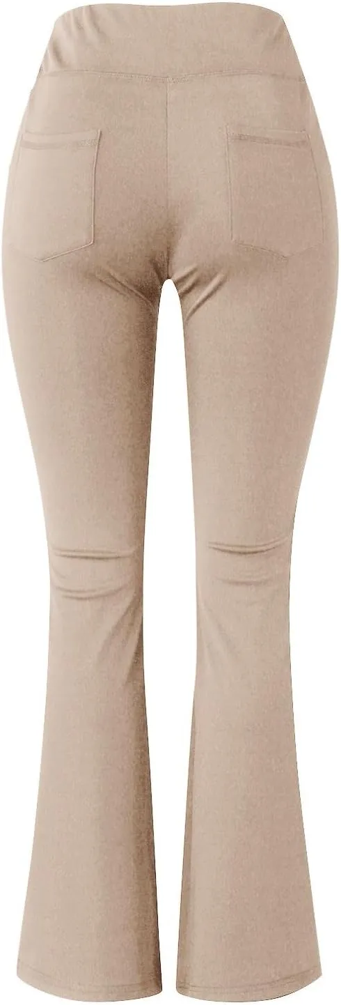 Flare Leggings With Pockets For Women High Waist Casual Workout Bell Bottom Pant Soft Yoga Wide Leg Bootcut Trouser