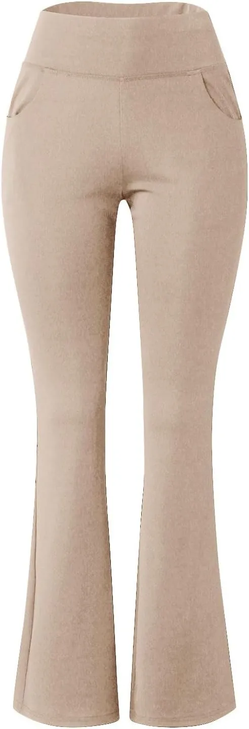 Flare Leggings With Pockets For Women High Waist Casual Workout Bell Bottom Pant Soft Yoga Wide Leg Bootcut Trouser