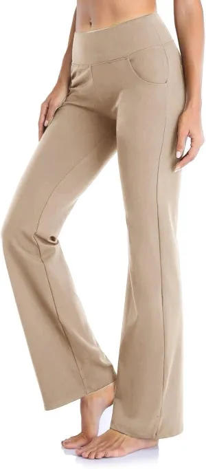 Flare Leggings With Pockets For Women High Waist Casual Workout Bell Bottom Pant Soft Yoga Wide Leg Bootcut Trouser